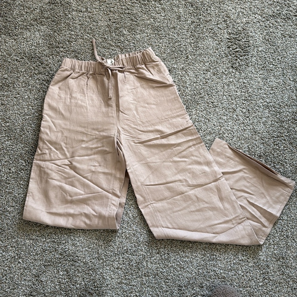 Wilfred Wide-Leg Linen-Blend Drawstring Pants in Light Taupe
